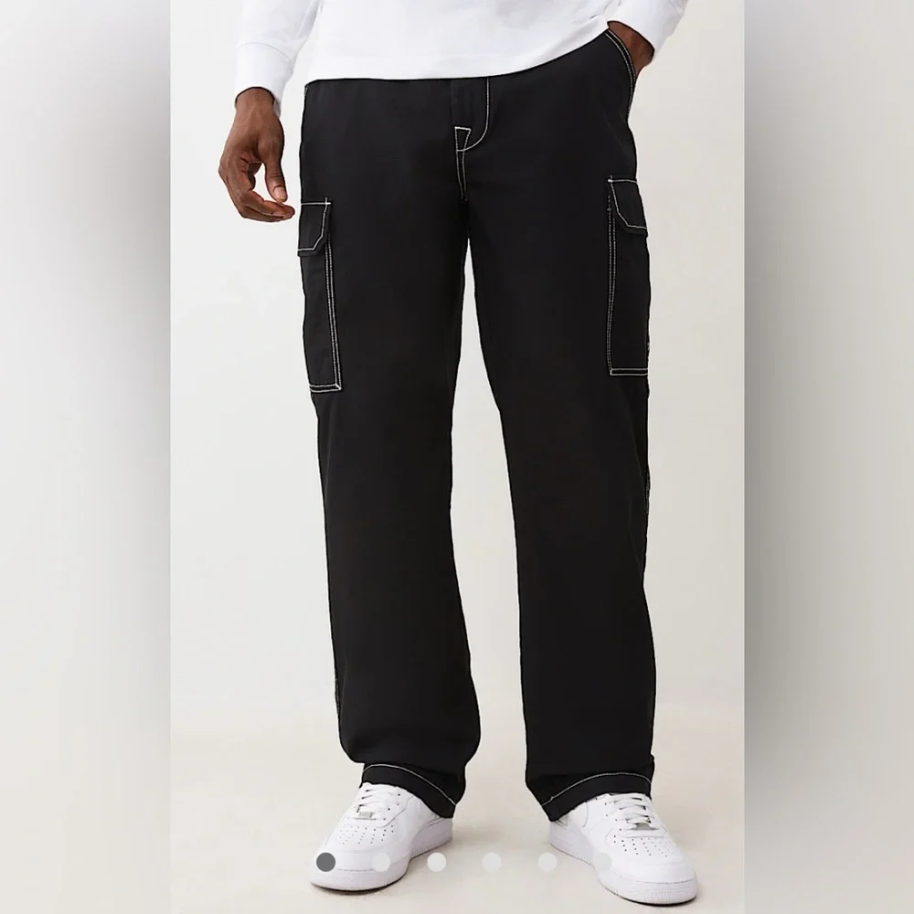 True religion Ripstop Cargo Pants for men Sz 36 waist jet black white stitching